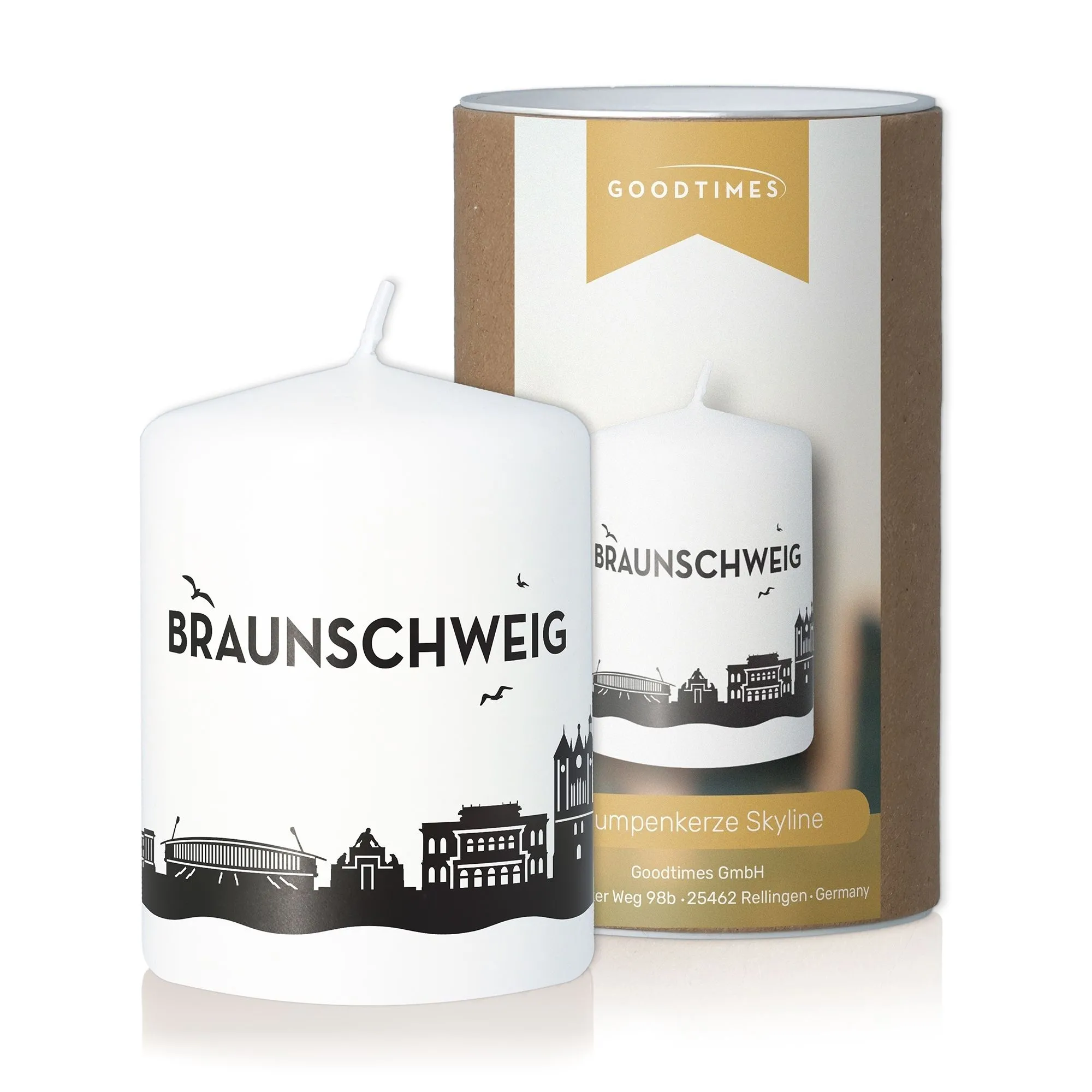 Leuchtdatum, Stumpenkerze, Skylinelook, Braunschweig, White candle