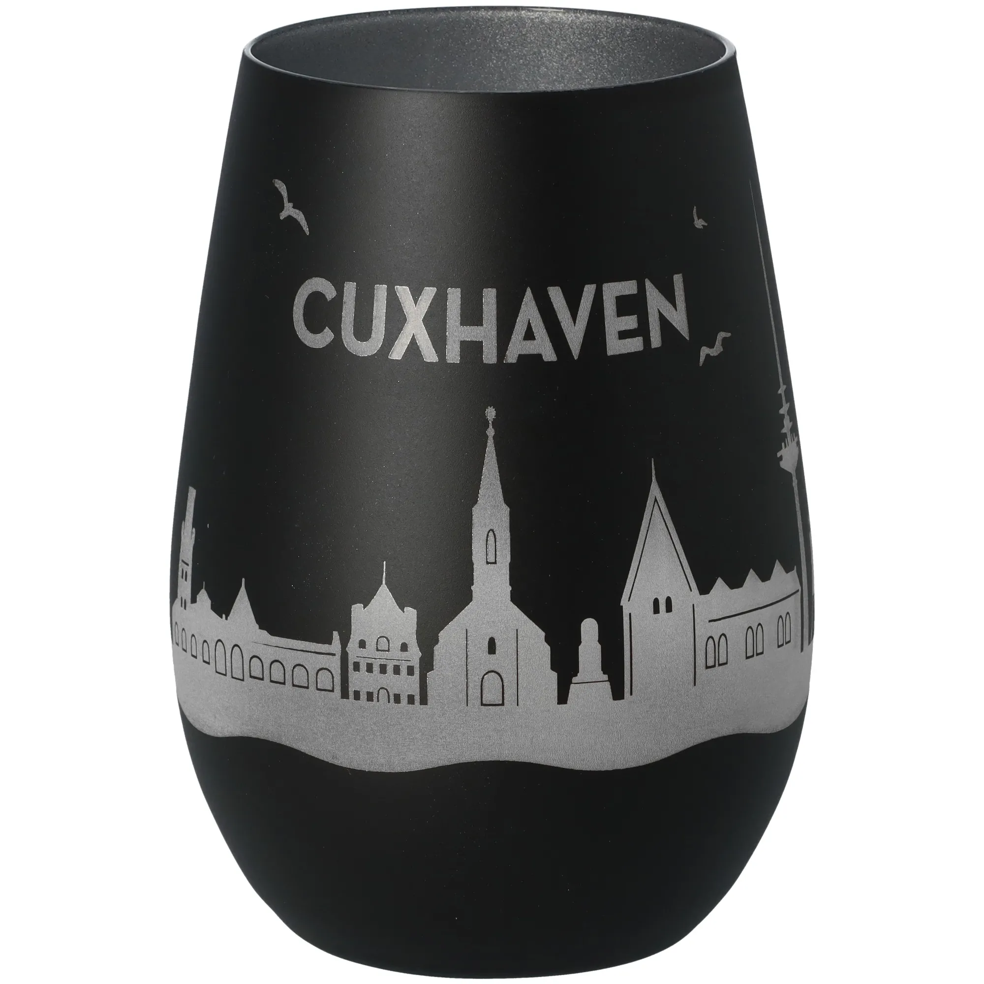 Windlicht Skyline Cuxhaven Schwarz/Silber