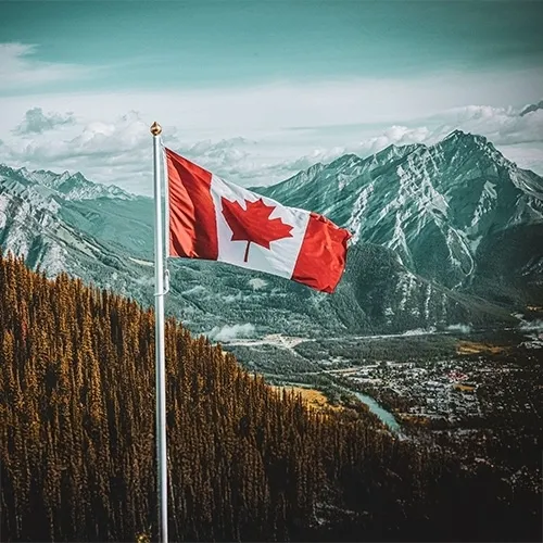 kanada flag, flagge, zieler berglandschaft, berge, naturlandschaft