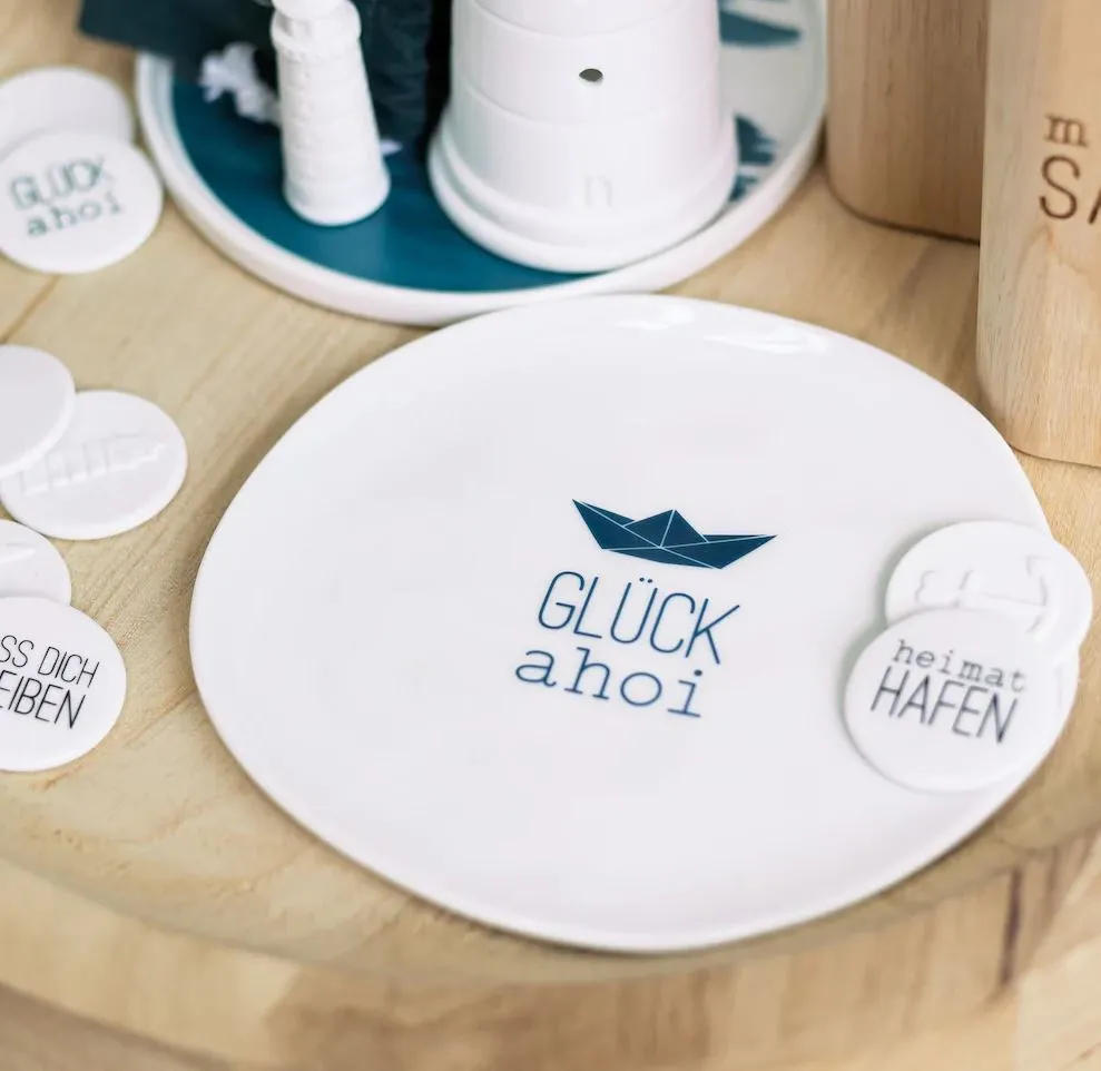 Räder Design - Teller Meer als Worte "Glück ahoi" klein