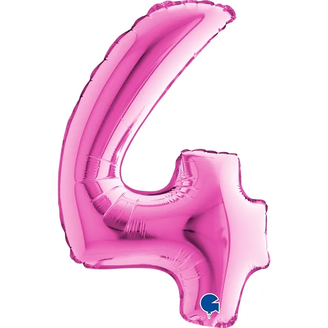 Folienballon Zahl "4" Pink, zur Luftbefüllung, 35 cm