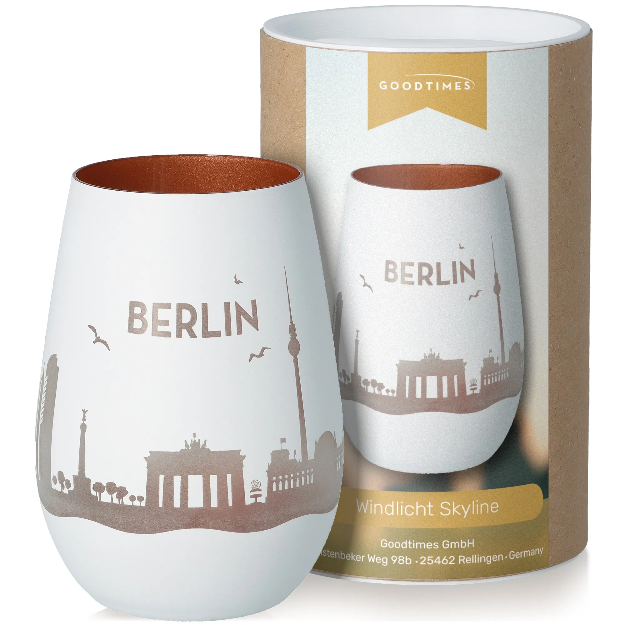 Windlicht Skyline Berlin Weiß/Bronze
