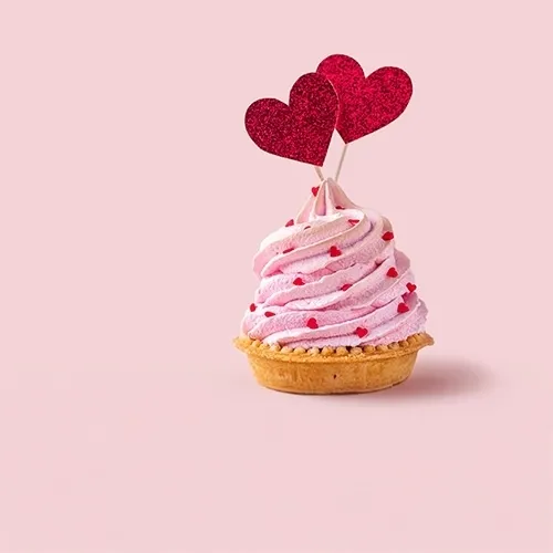 Cupcake, Pink cupcake, Frosting, Sprinkles, Heart toppers