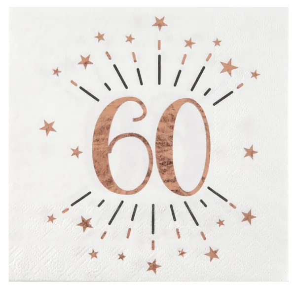 10 Servietten "60. Geburtstag" Weiß/Rosegold
