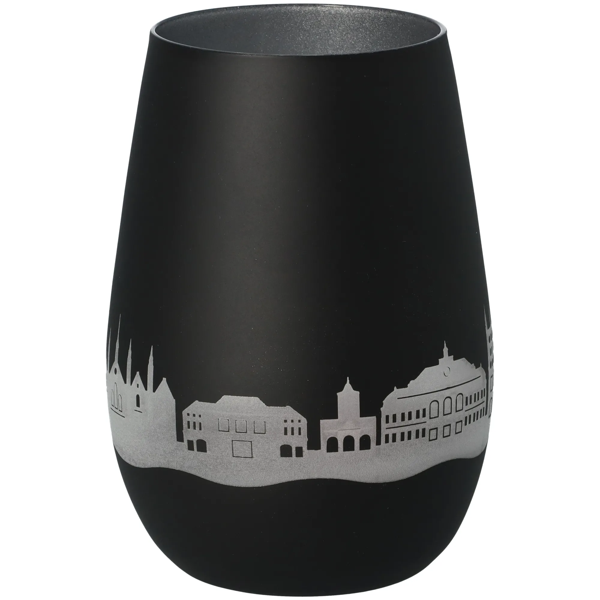 Windlicht Skyline Lübeck Schwarz/Silber