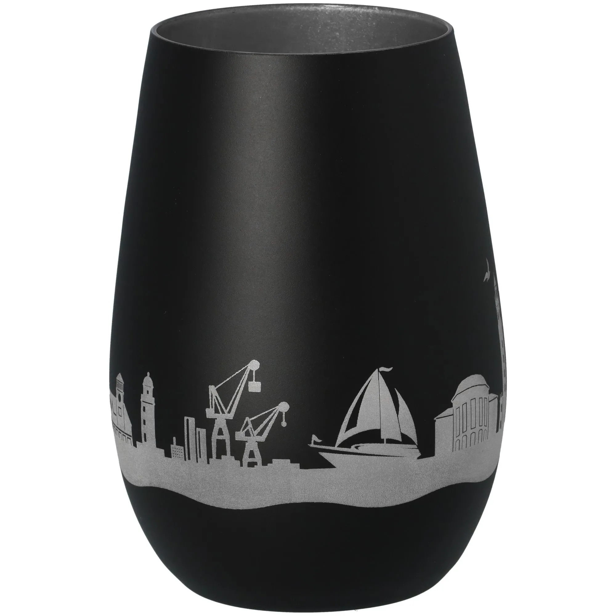 Windlicht Skyline Bremerhaven Schwarz/Silber