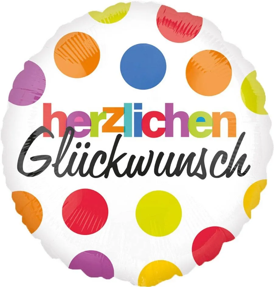 Folienballon Herzlichen Glückwunsch mit bunten Punkten 45cm