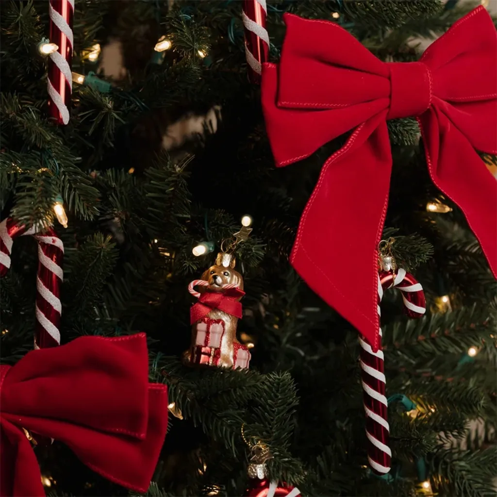 Weihnachtsbaum, Lichterkette, Rote Schleife, Weihnachtsdeko, Candy Cane