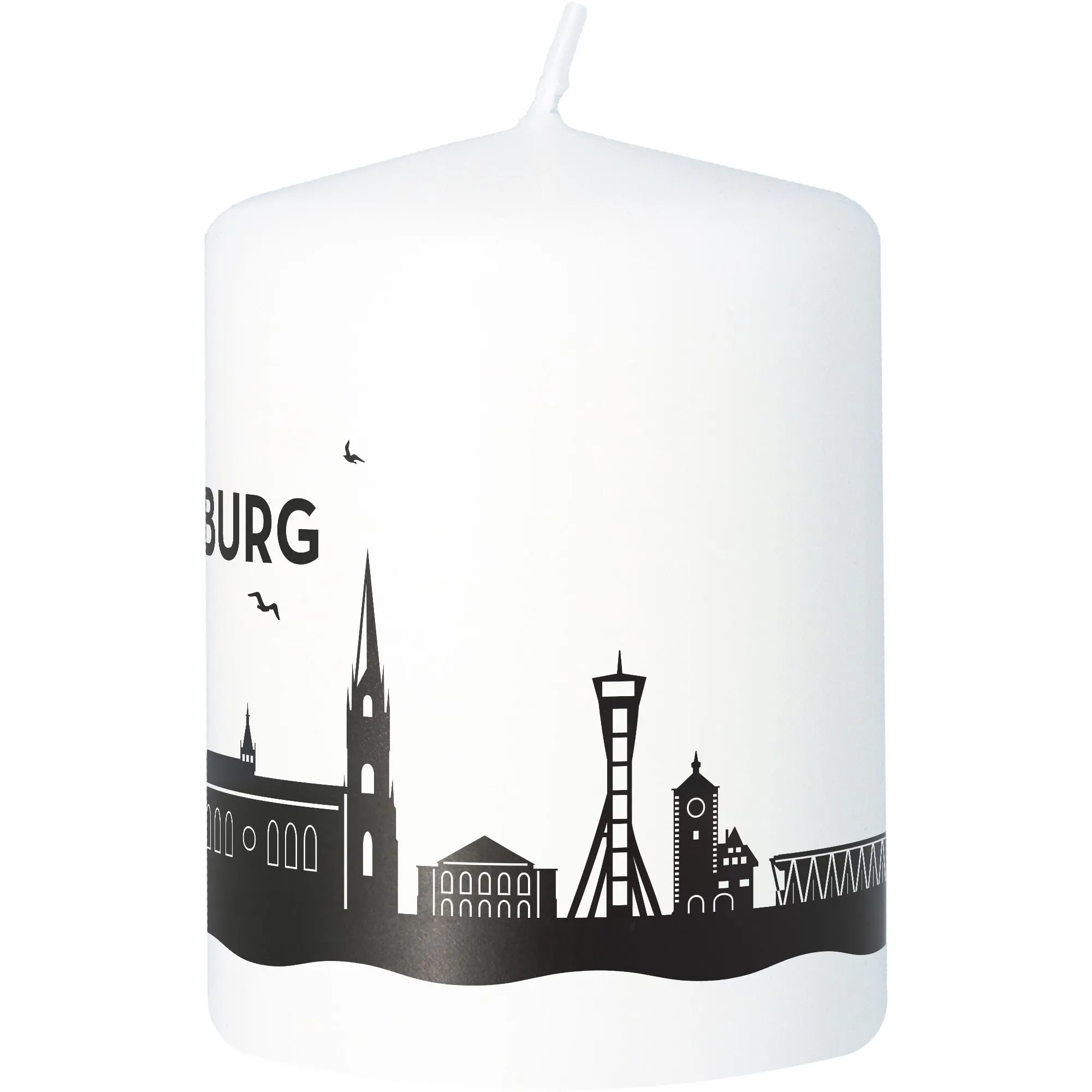 Stumpenkerze Skyline Freiburg Weiß