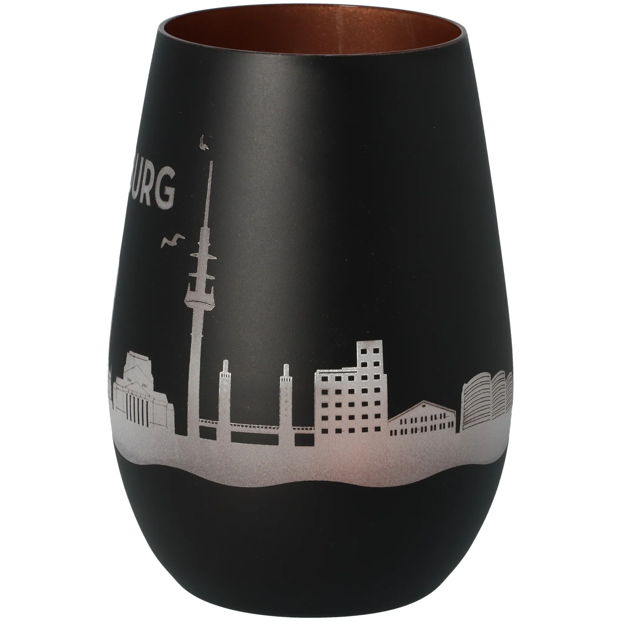 Windlicht Skyline Duisburg Schwarz/Bronze