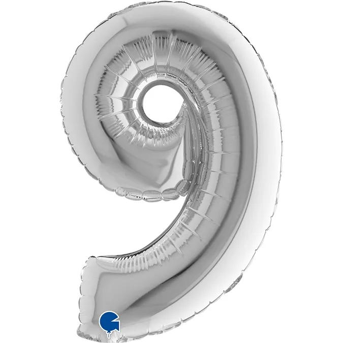 Folienballon Zahl "9" Silber, zur Luftbefüllung, 35 cm