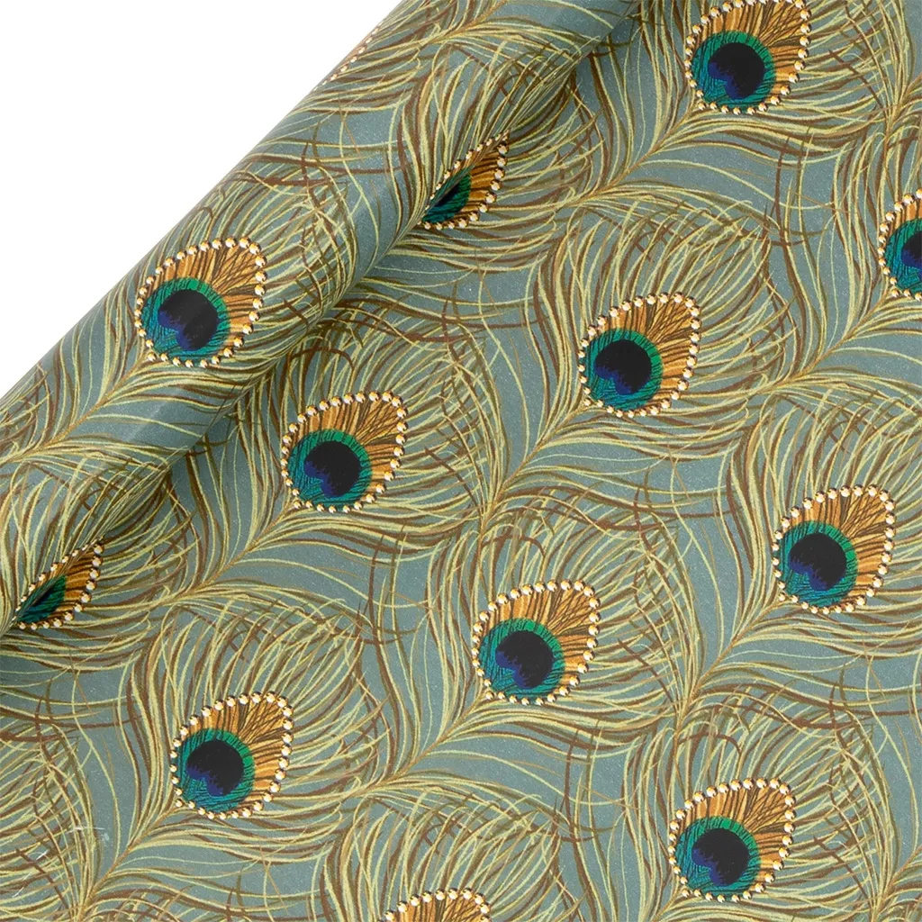  Pfauenfedern,  Stoffmuster,  bedruckter Stoff,  Türkis, Golddetails
