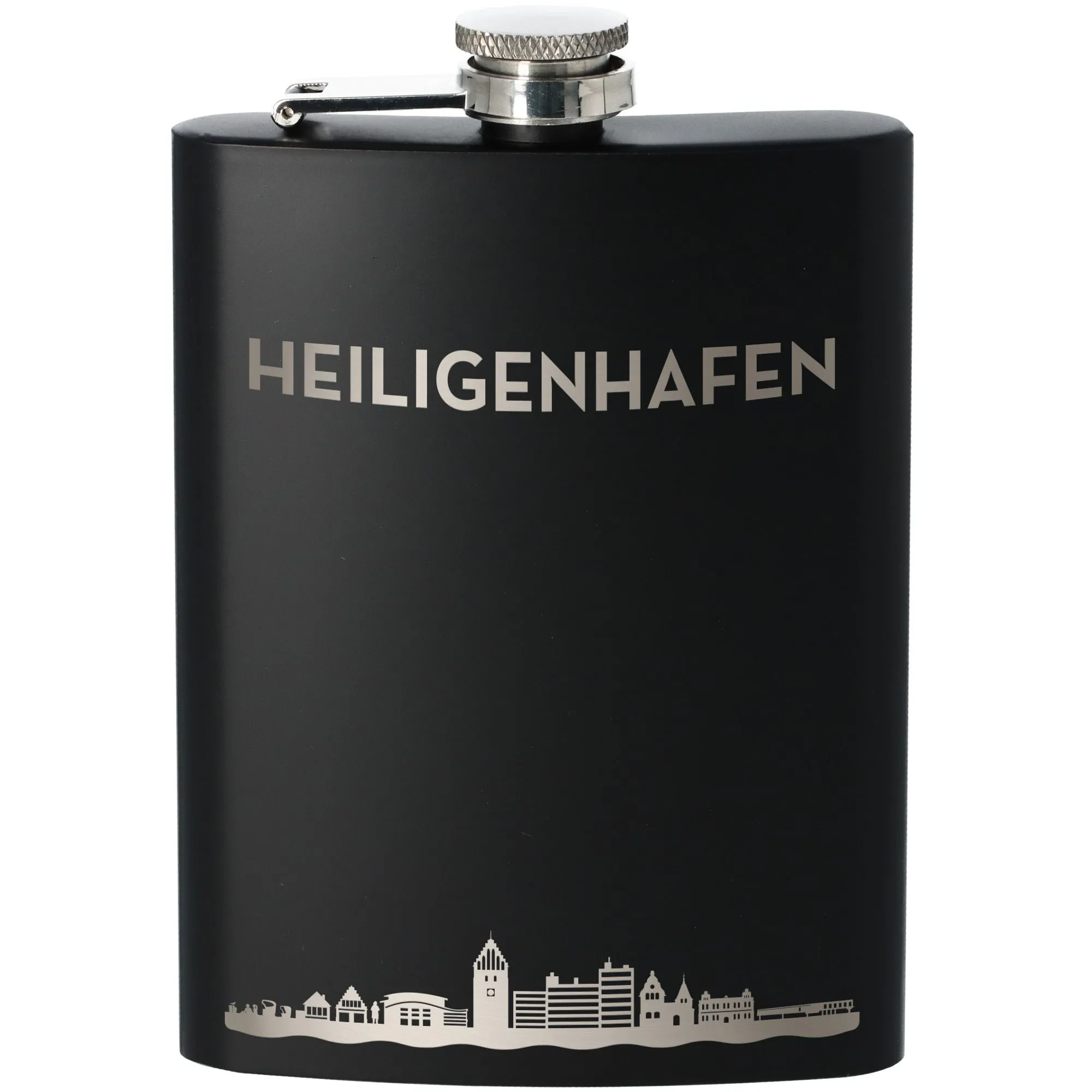Flachmann Skyline Heiligenhafen Schwarz 225ml