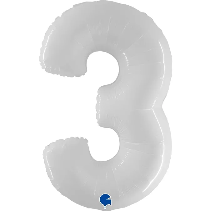 Folienballon Zahl 3 Shiny White 100cm/40"
