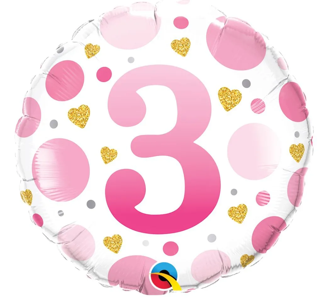 Folienballon Punkte "3" Rosa 45cm