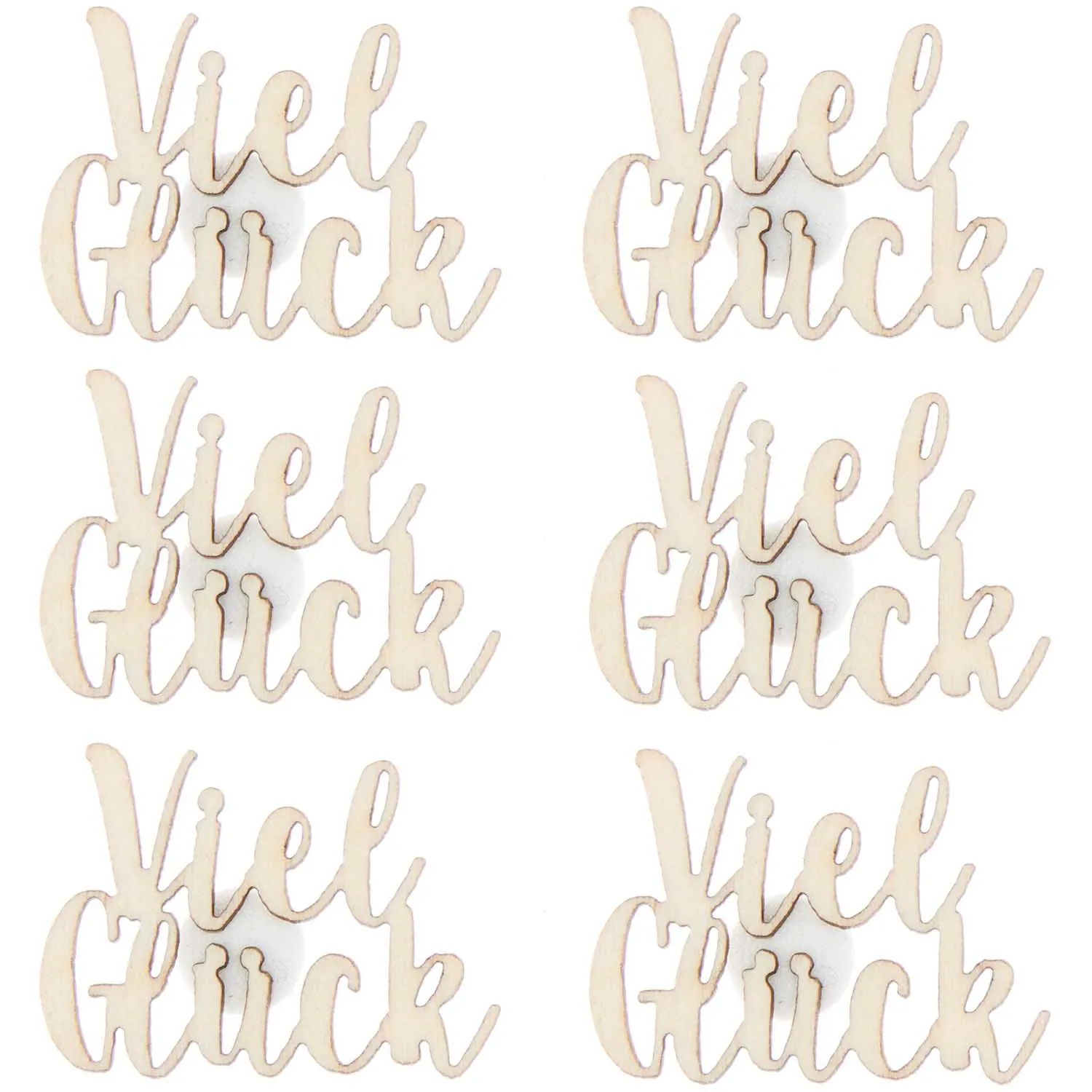 6 Holzsticker "Viel Glück"