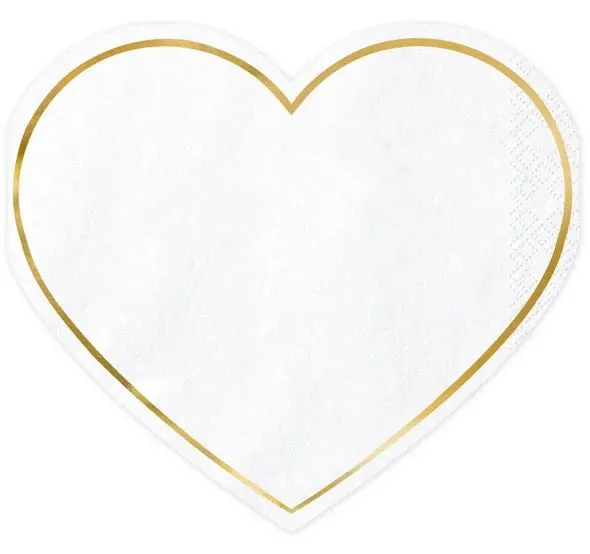 20 Servietten "♥", Weiß/Gold