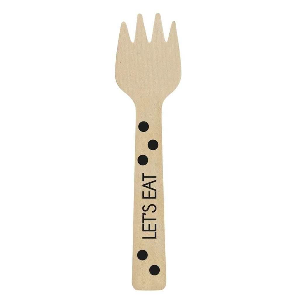 Holz-Gabel, Eetstäbchen, Holzgriff, Let's Eat Text, Käsegabel