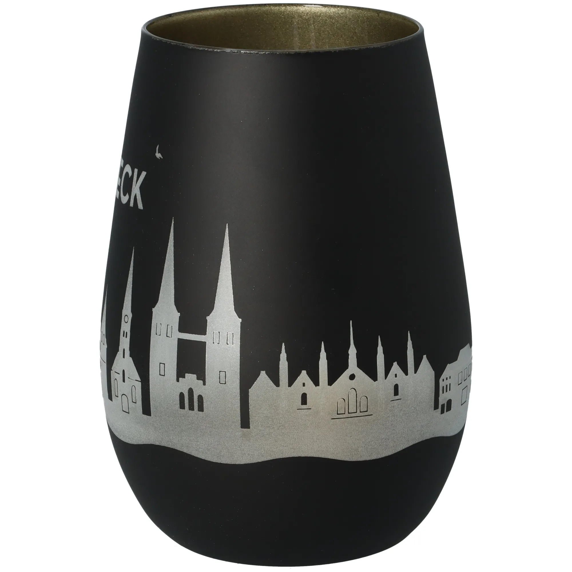 Windlicht Skyline Lübeck Schwarz/Gold