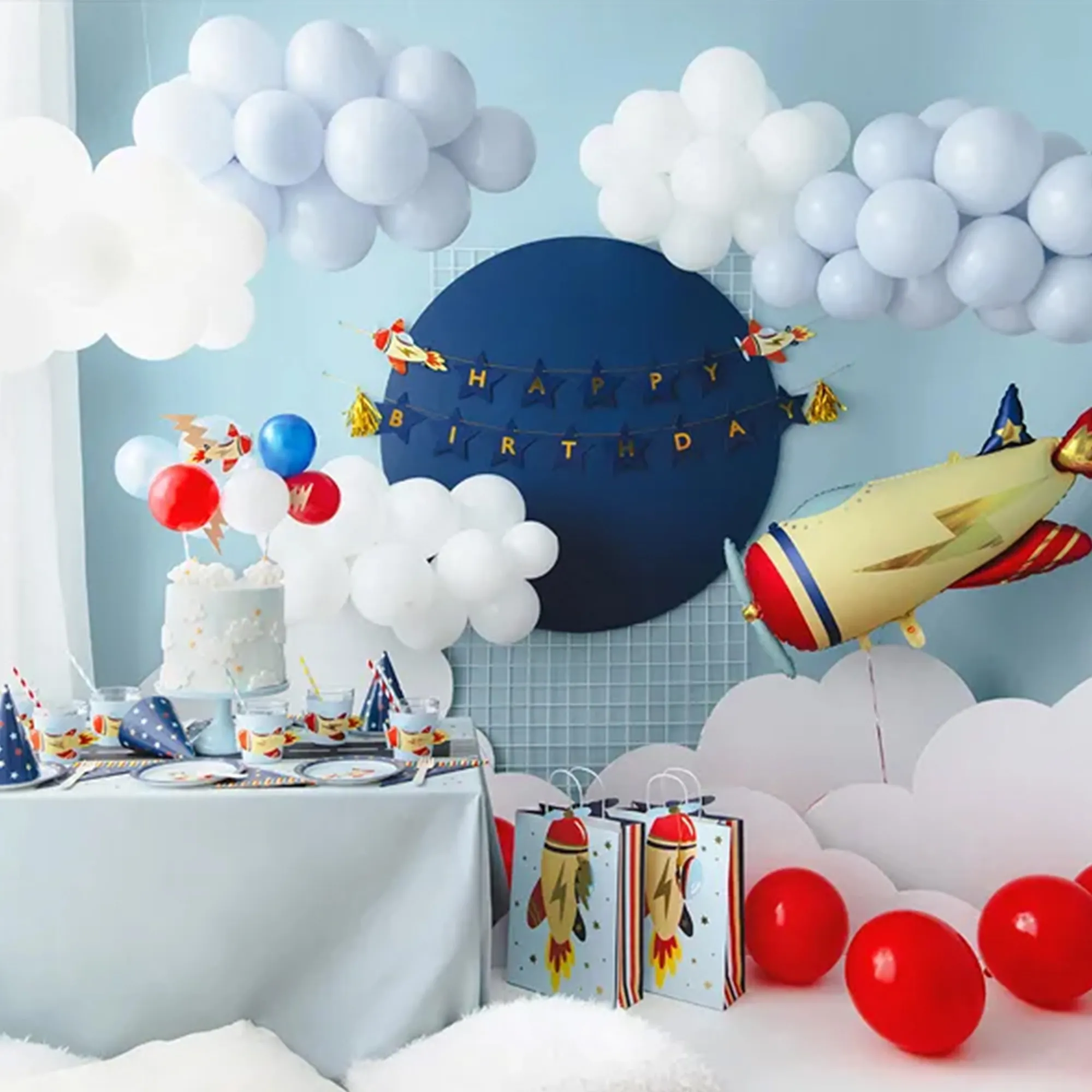 6 Partyhütchen mit bunten Sternen, Dunkelblau