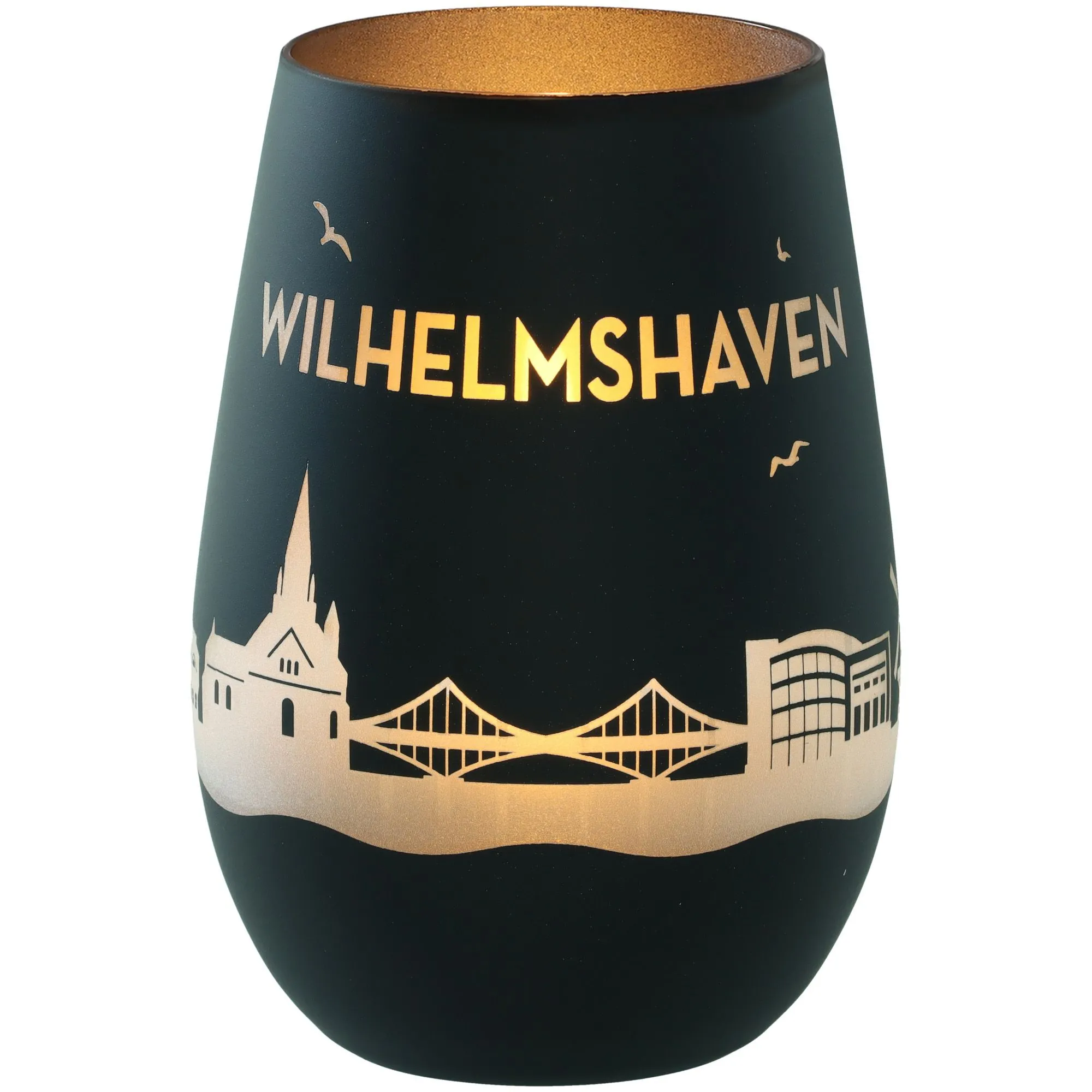 Windlicht Skyline Wilhelmshaven Schwarz/Silber