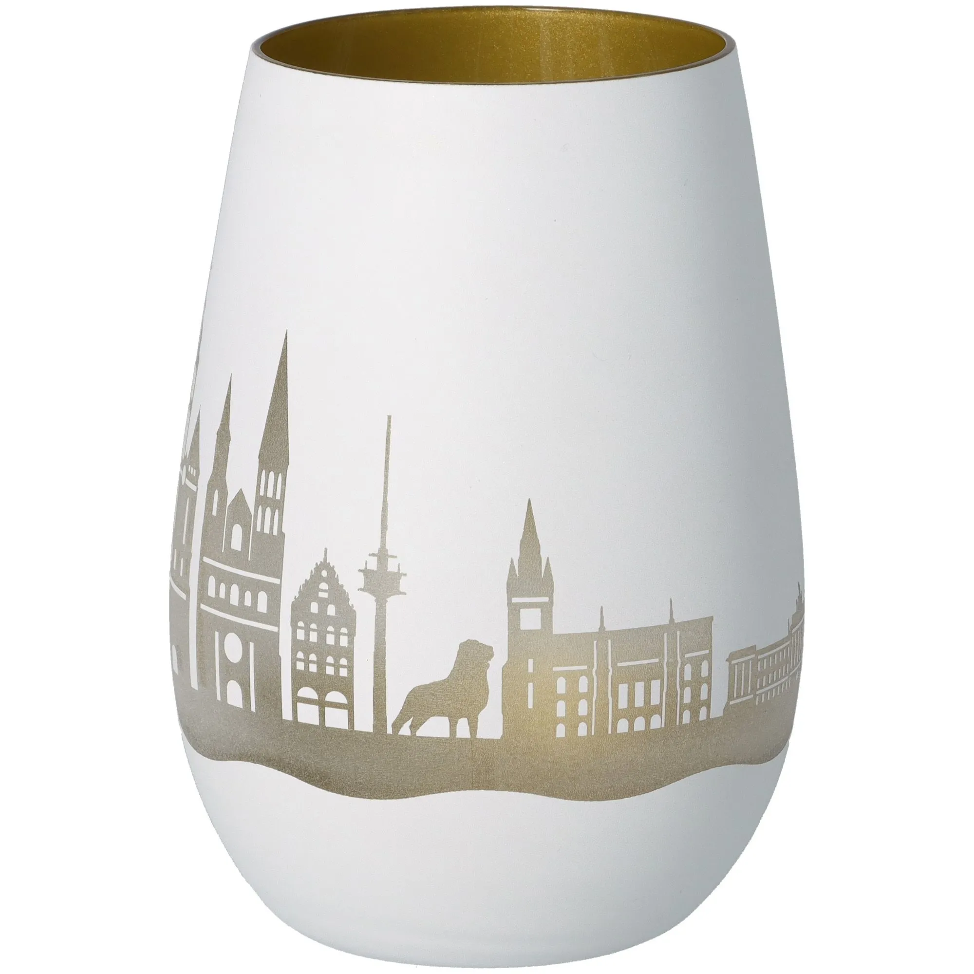 Vase, weiße Vase, goldenes Interieur, Stadtsilhouette, Dekorationsvase