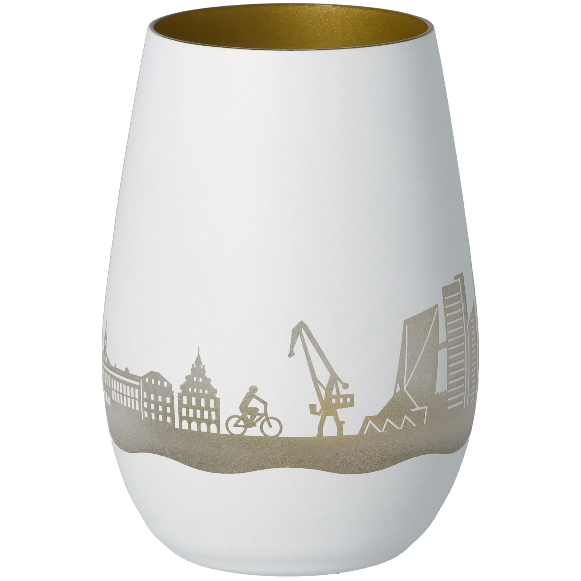 Vase, Weiße Vase, Stadt-Silhouette, Metallischer Akzent, Dekorative Vase