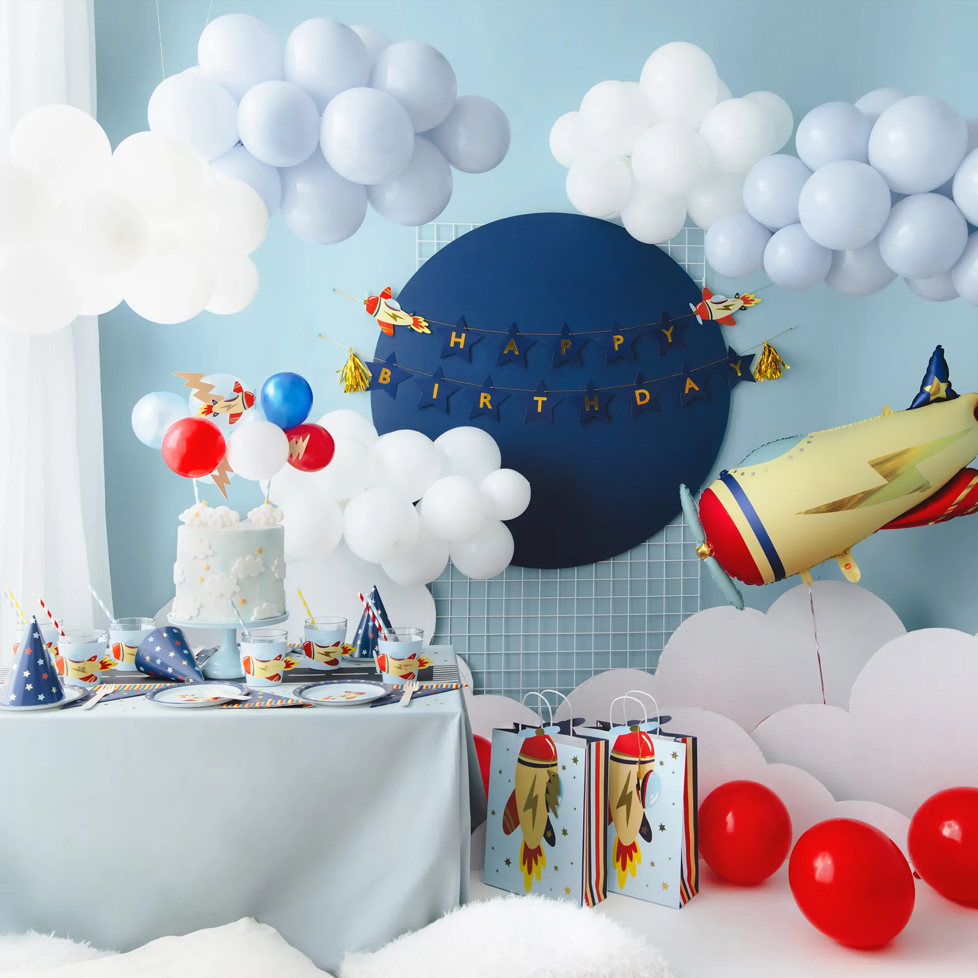 Girlande "Happy Birthday" Flugzeug Banner 2,5m
