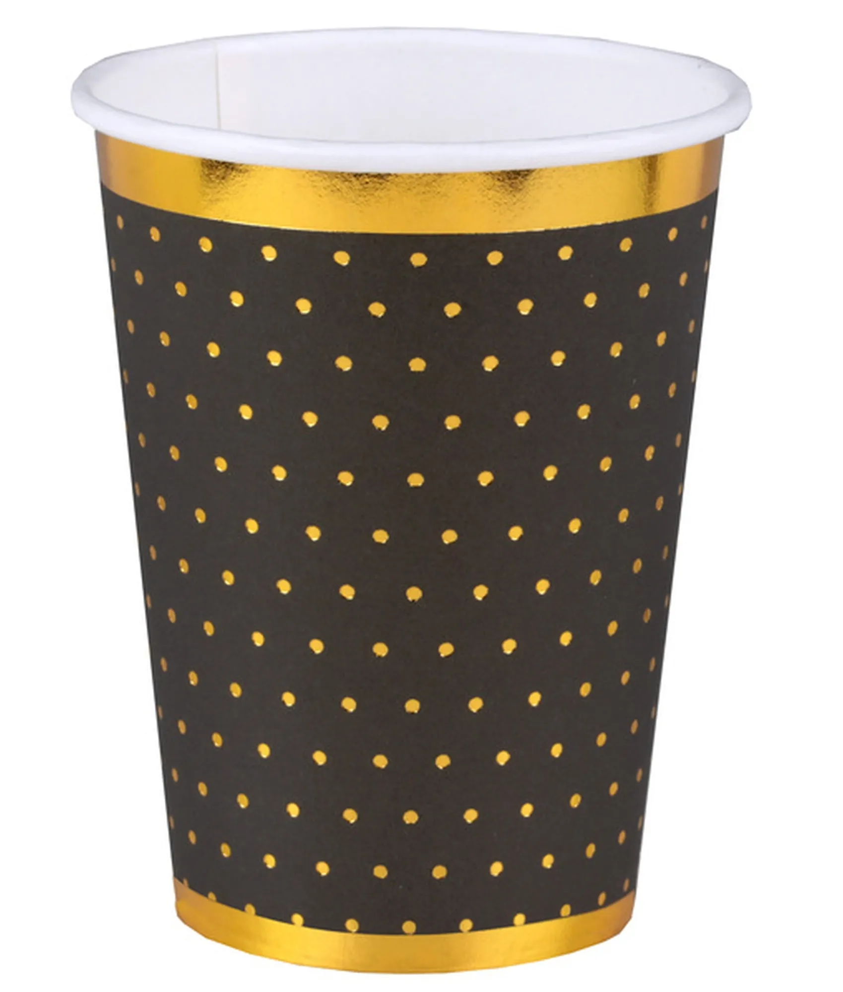 Glamour - 10 Pappbecher Schwarz / goldene Punkte