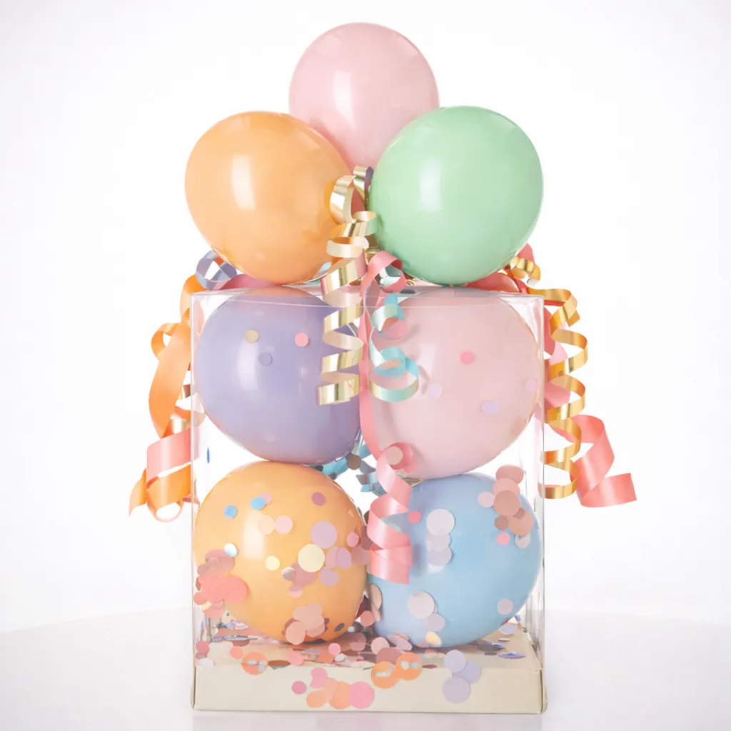 balloons, gift, confetti, box, decorations