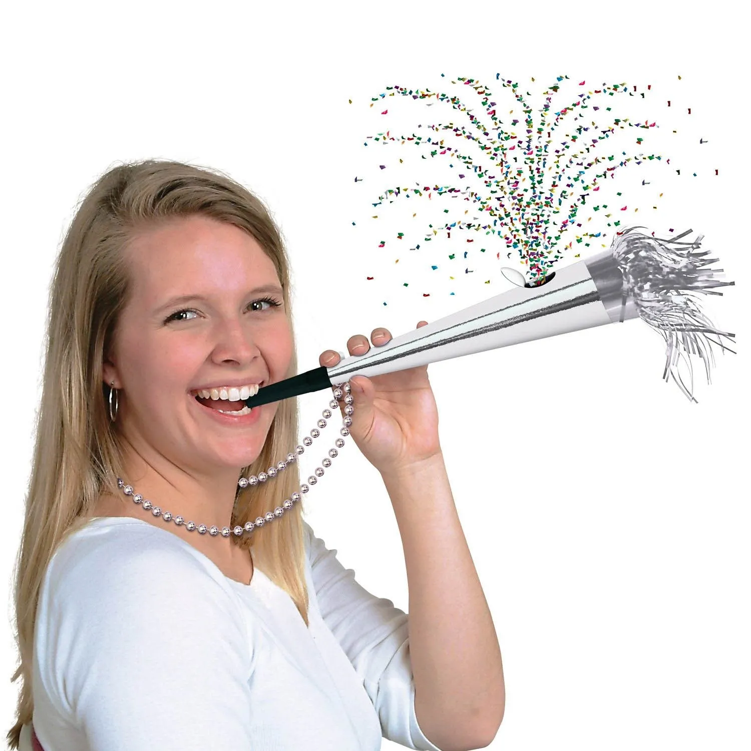 Konfetti Horn mit Kette Silber