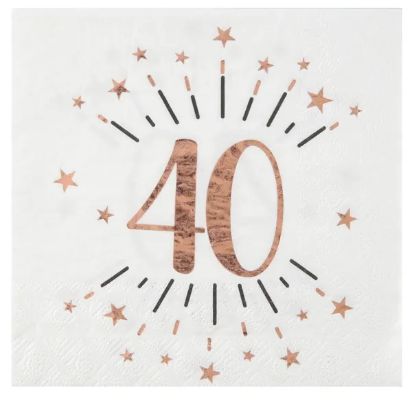 10 Servietten "40. Geburtstag" Weiß/Rosegold