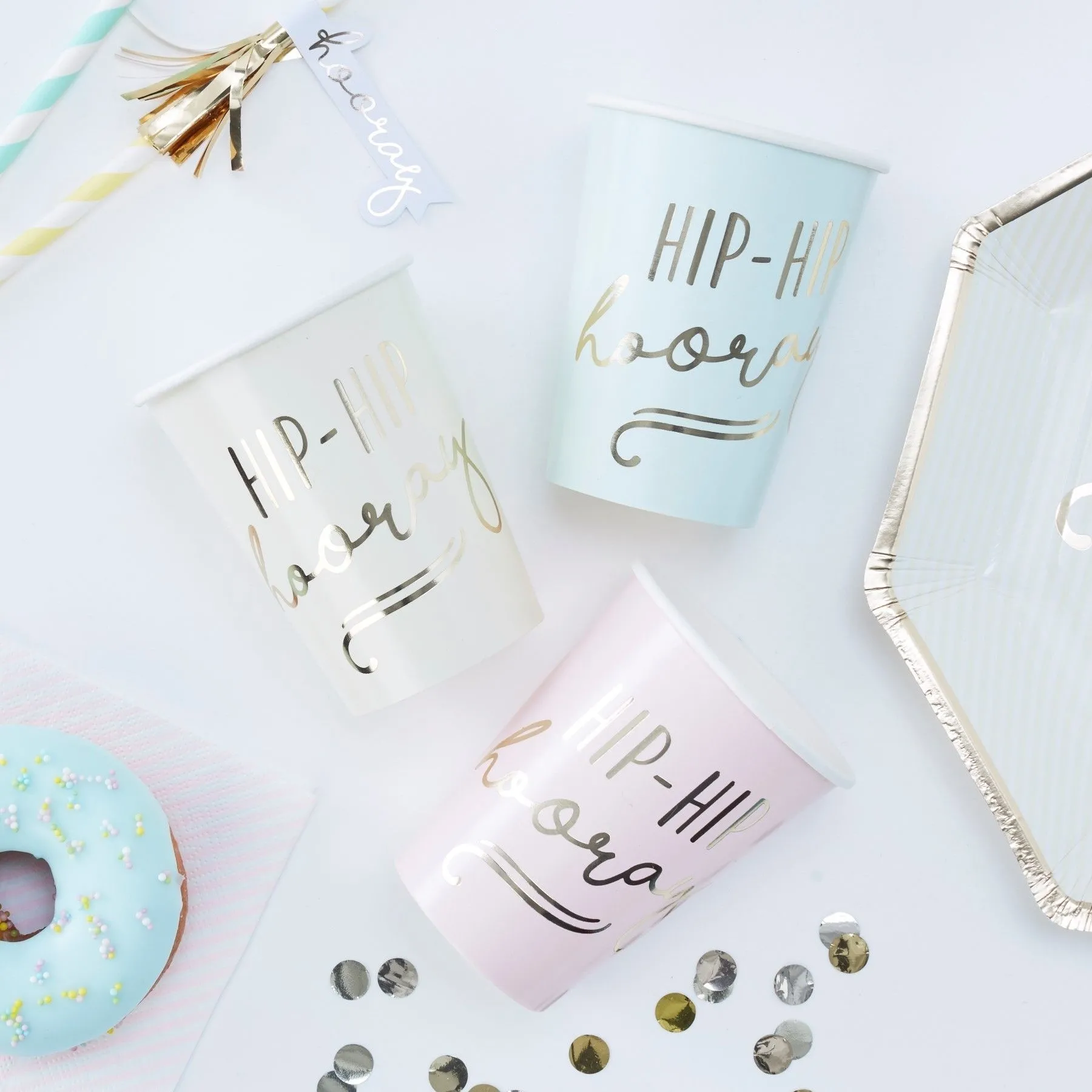 Pick & Mix - 8 "HIP-HIP hooray" Pastell-Pappbecher