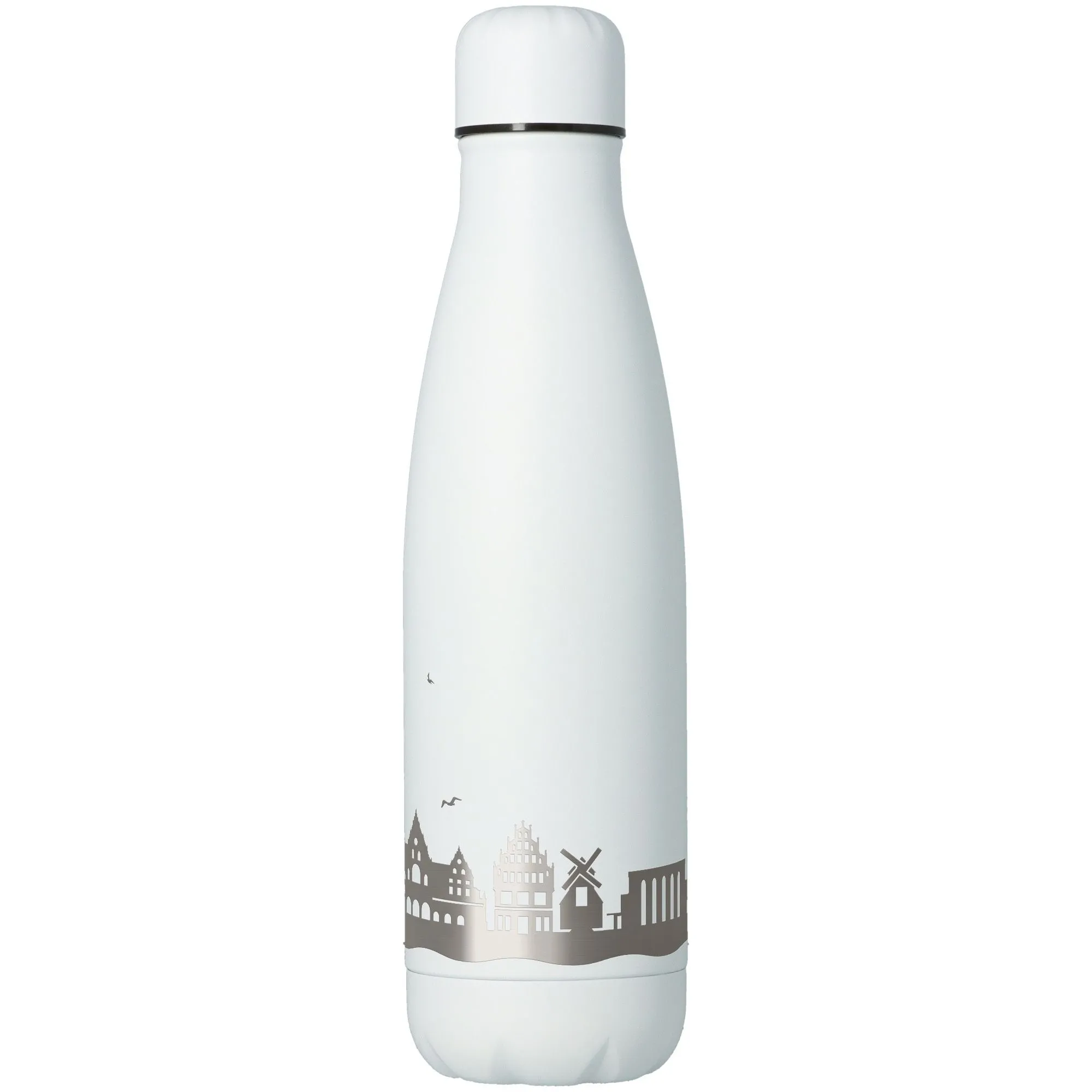 Flasche, Thermoskanne, Stahl, Weiß, Stadtmotiv