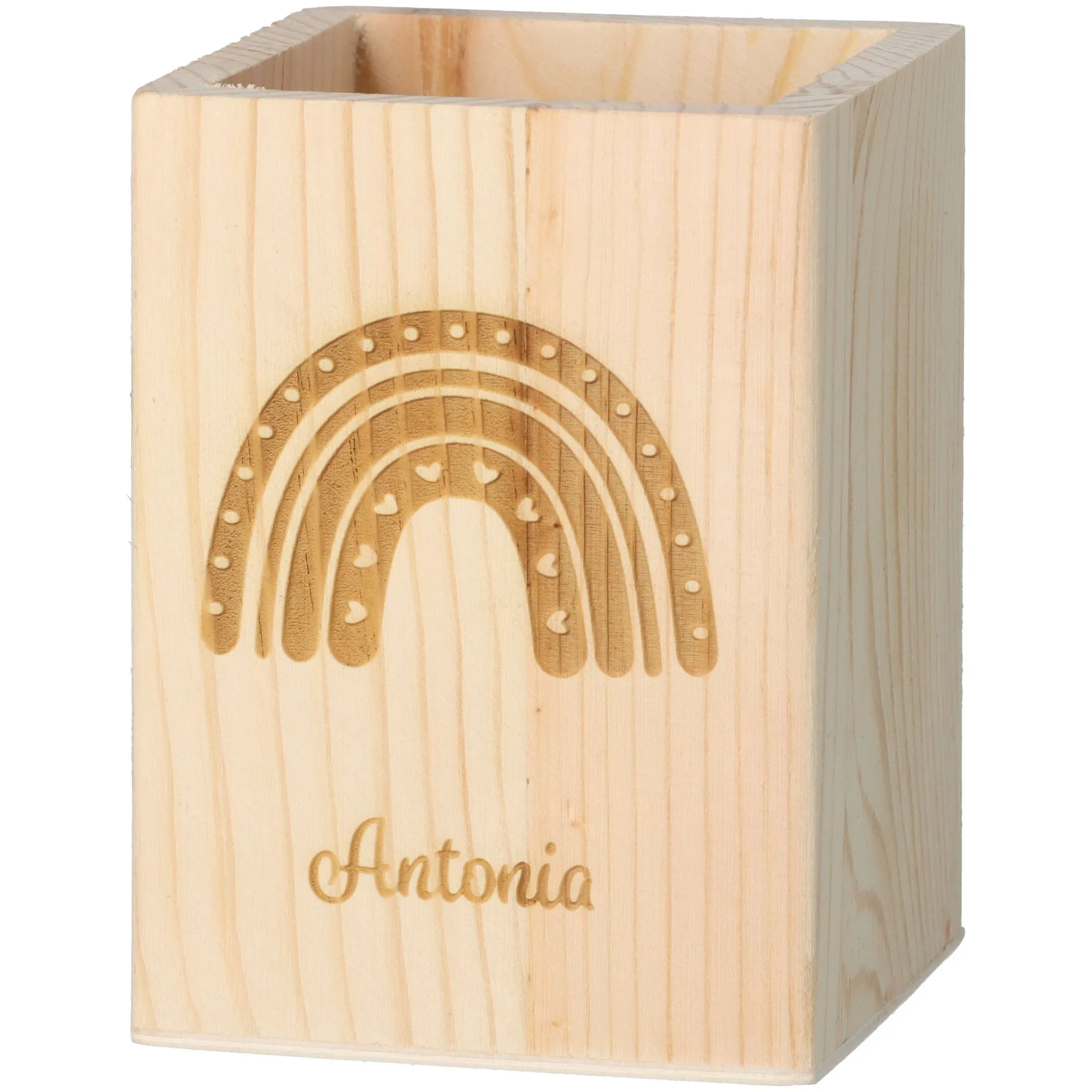 Stiftehalter Regenbogen Herz "Name" 11cm x 8cm x 8cm