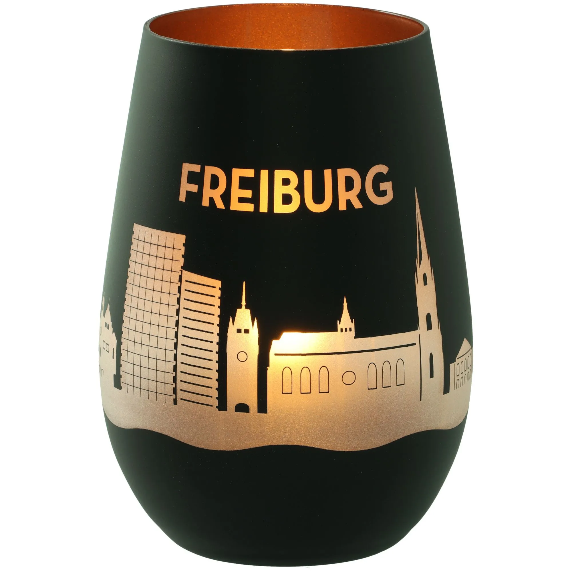 Windlicht Skyline Freiburg Schwarz/Bronze