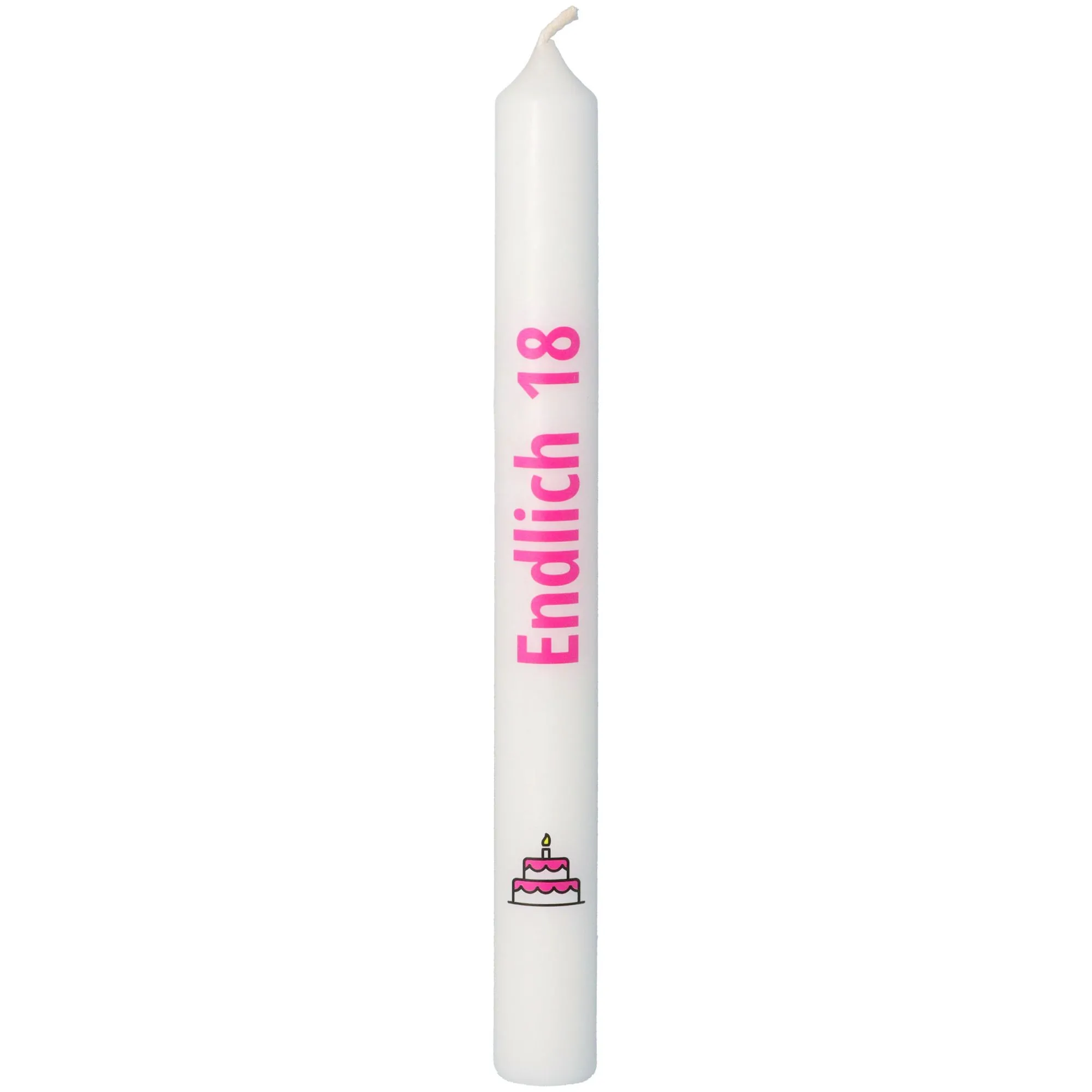 Stabkerze Weiß, Pink "Endlich 18"