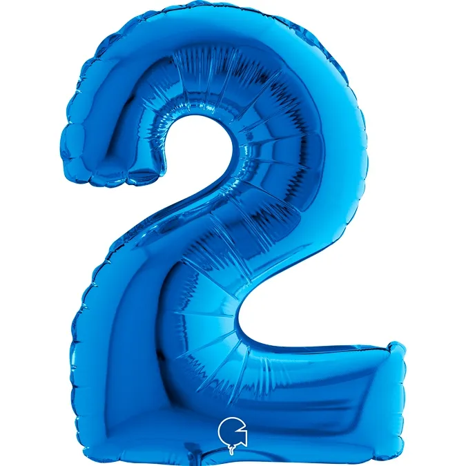 Folienballon Zahl "2" Blau, zur Luftbefüllung, 35 cm