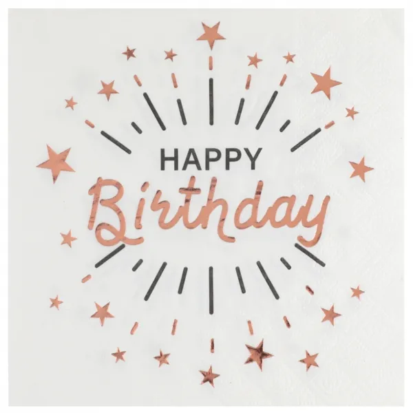 10 Servietten "Happy Birthday", Weiß/Roségold