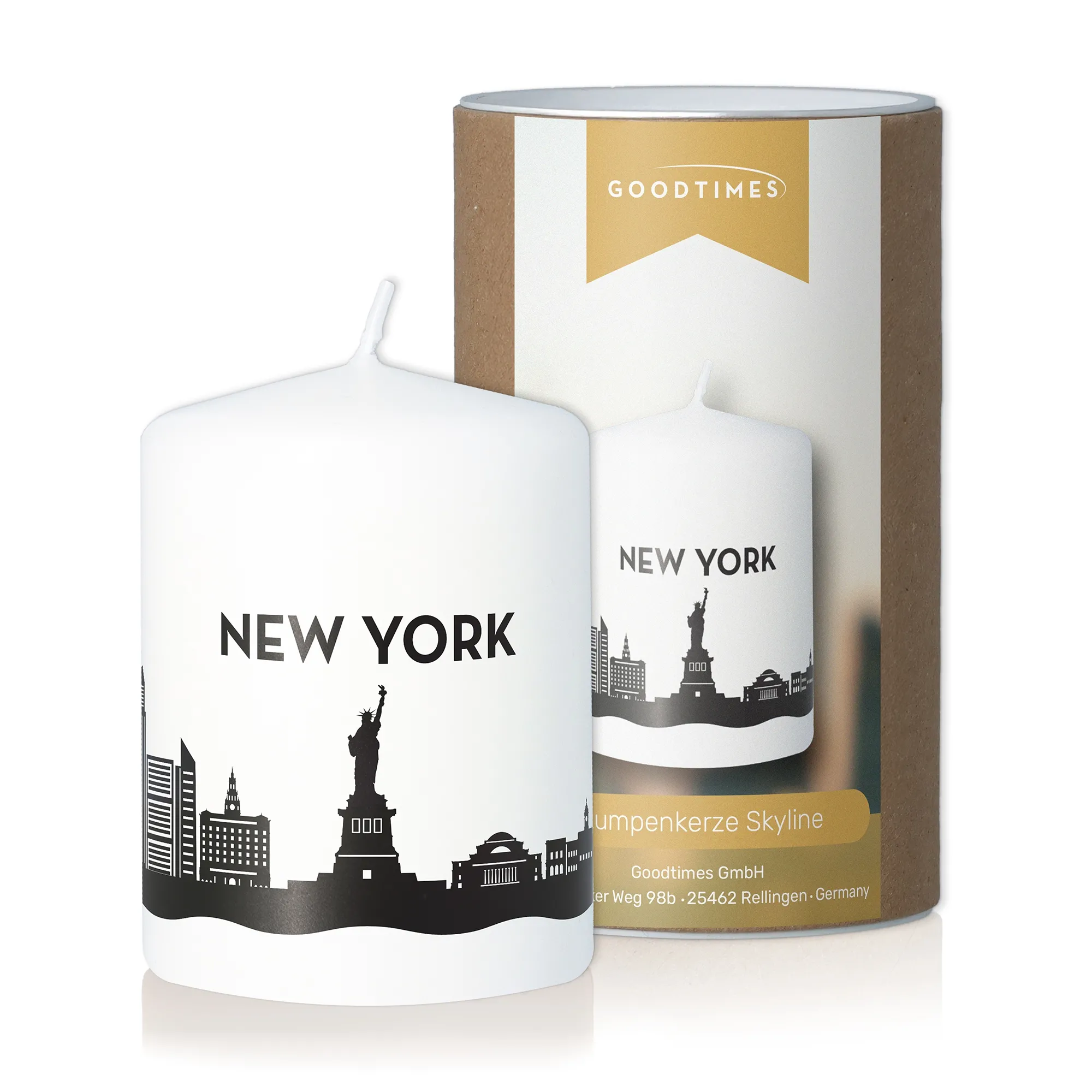 Stumpenkerze Skyline New York Weiß