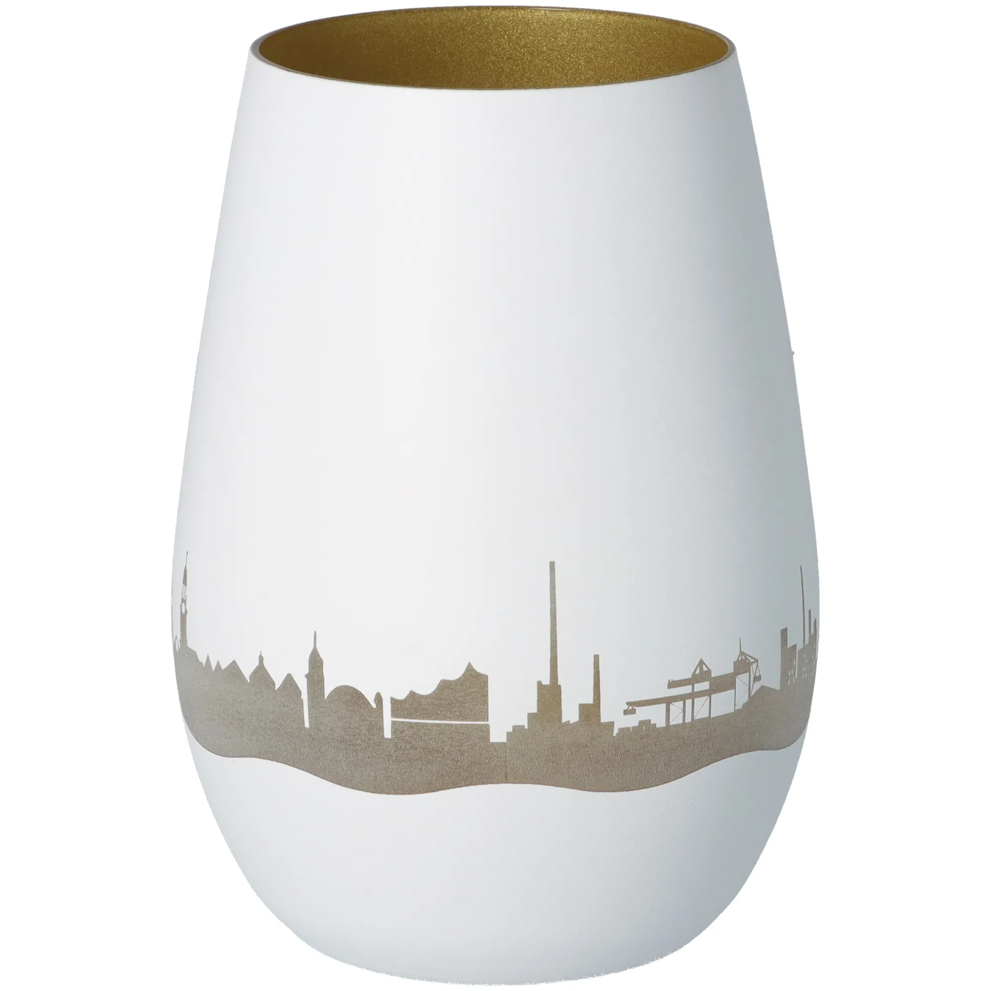 Windlicht Skyline Hamburg Weiß/Gold