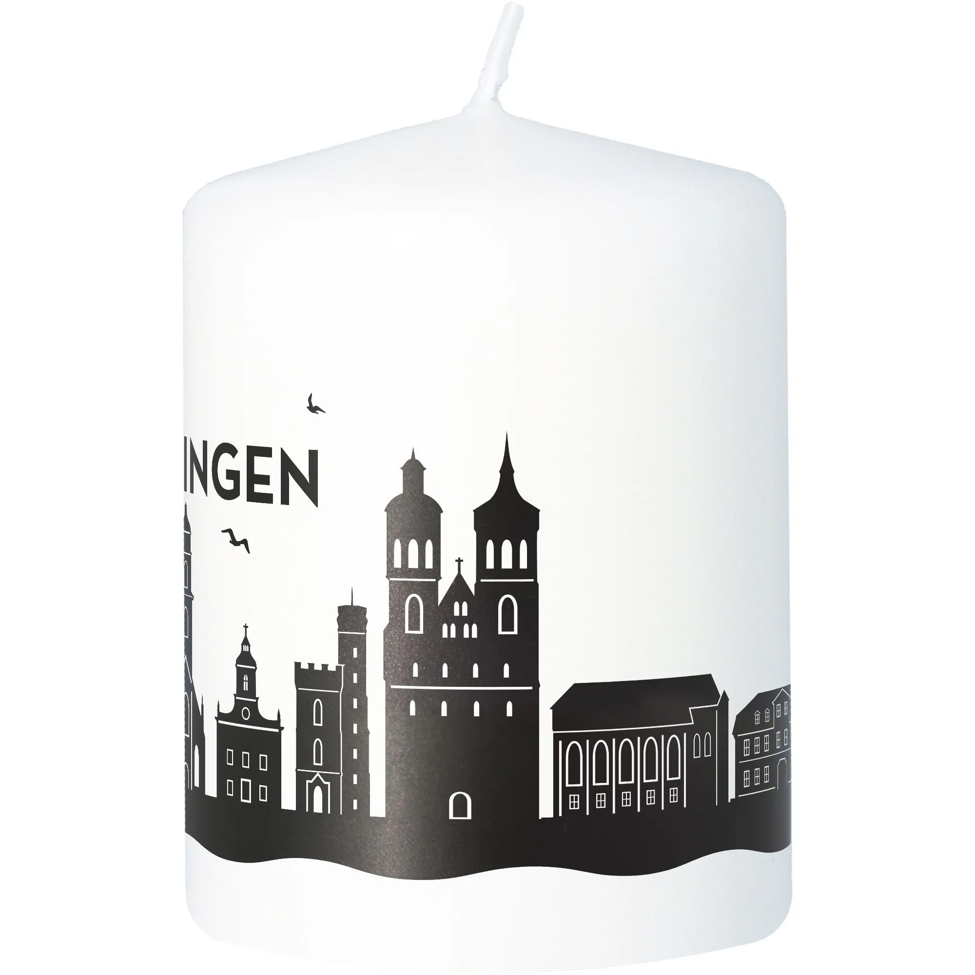 Stumpenkerze Skyline Göttingen Weiß