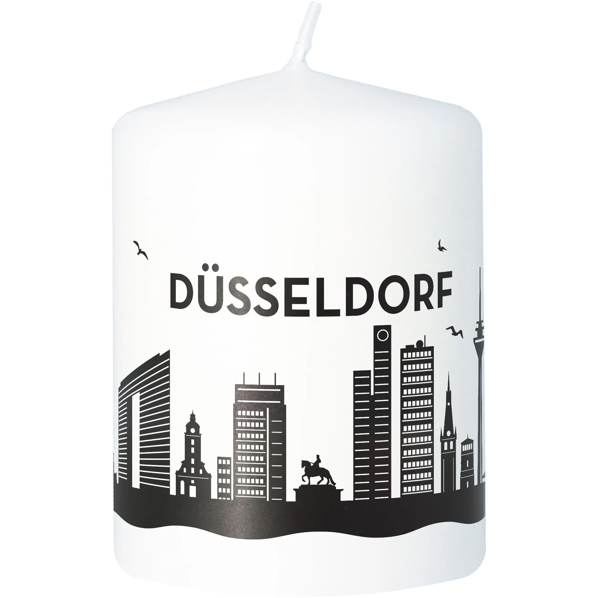 Stumpenkerze Skyline Düsseldorf Weiß