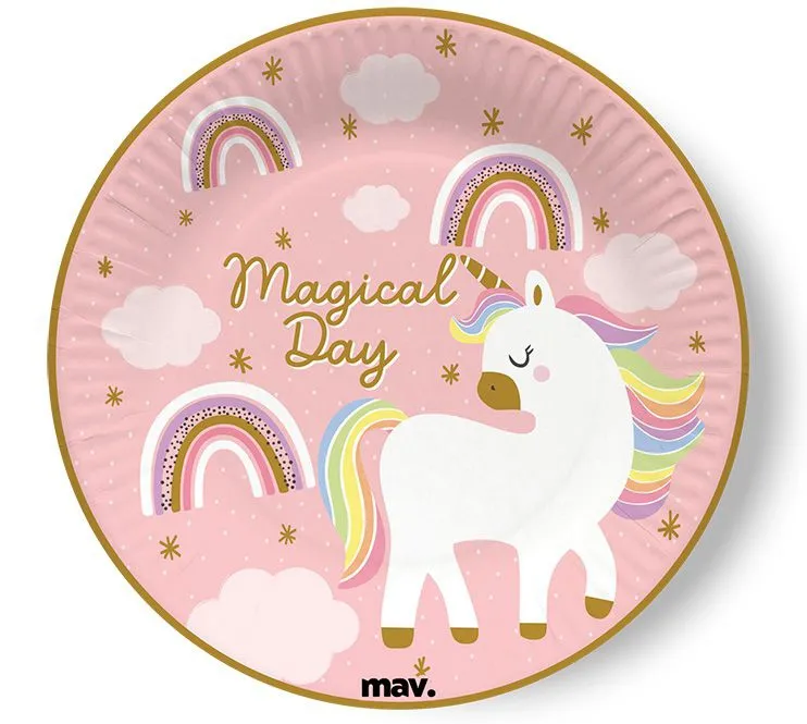 Pappteller klein Einhörner klein "Magical Day", 8 Stück