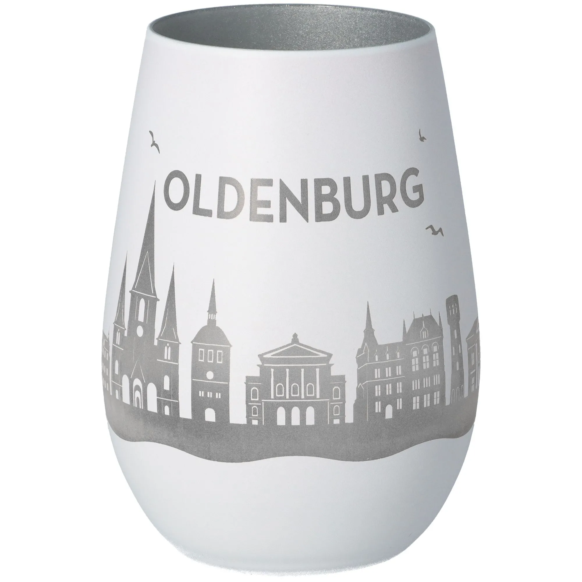 Windlicht Skyline Oldenburg Weiß/Silber