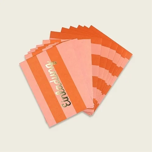 servietten, papierservietten, rosafarbene servietten, orange servietten, goldenechrift