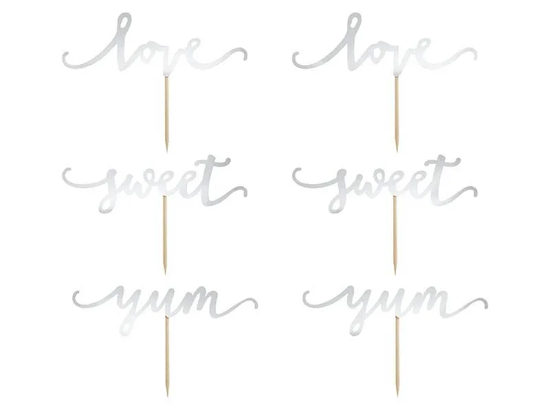 Cupcake Topper Love Silber 6 tlg.