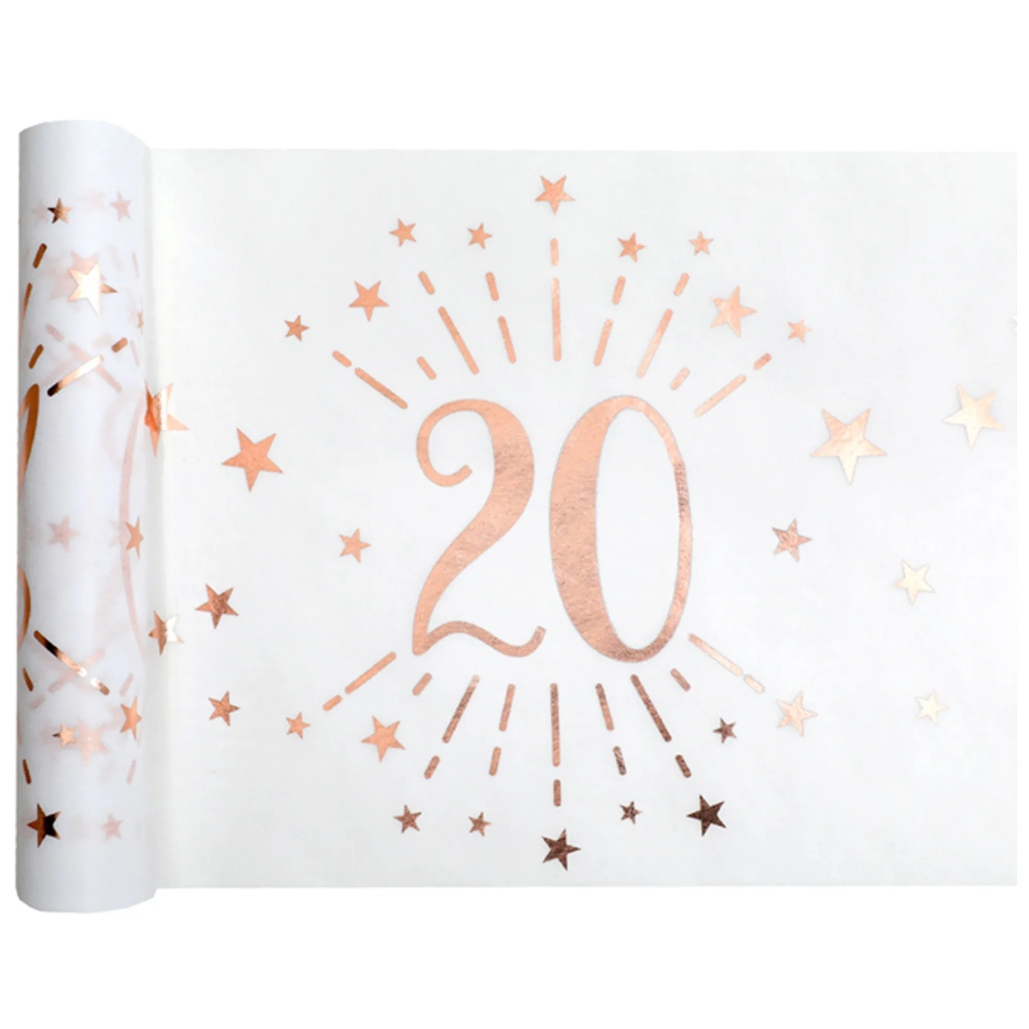 20. Geburtstag - Tischläufer, Weiß/Rosegold