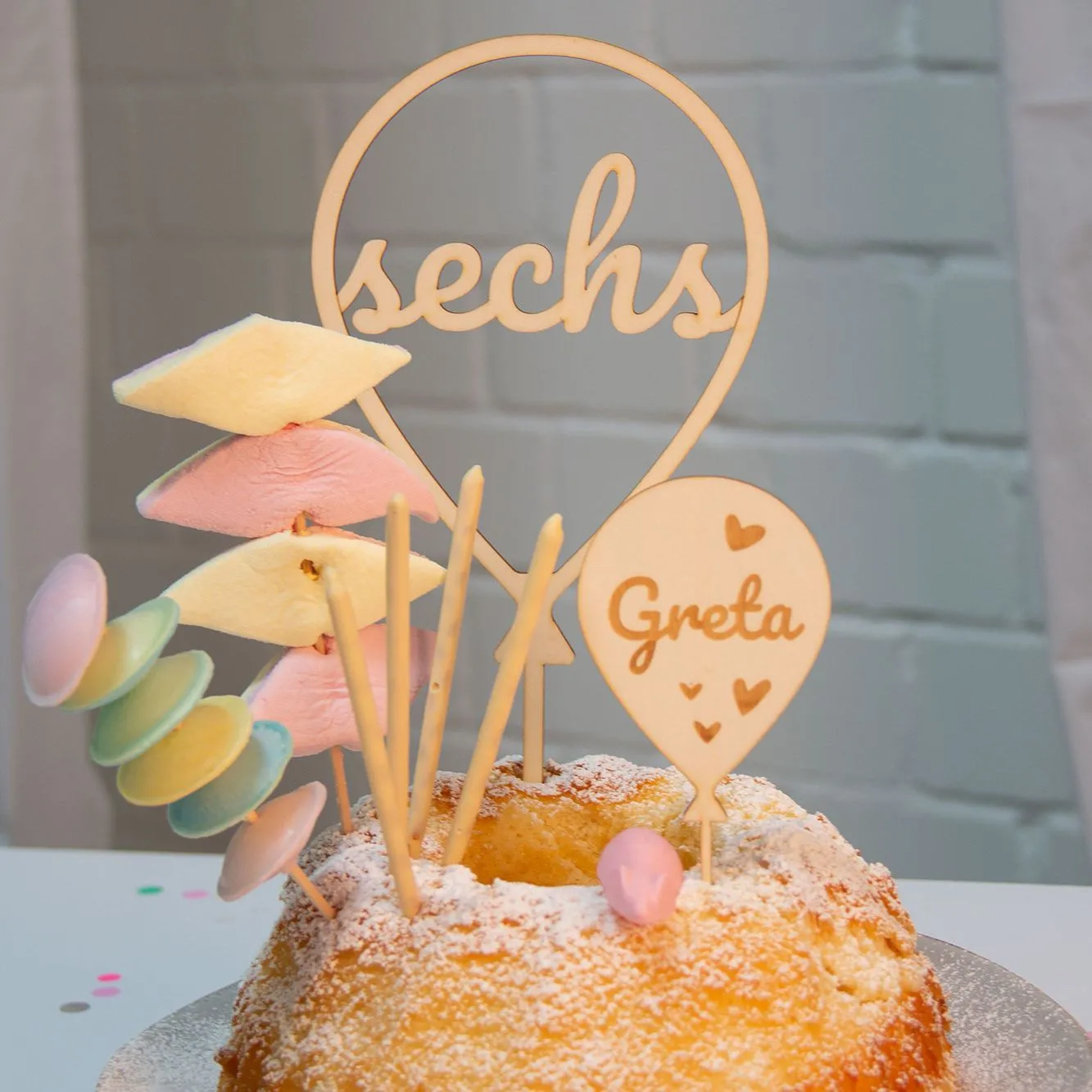 Cake Topper Ballon Herz  Set Zahl 6