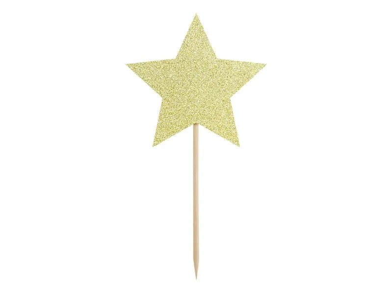 6 Cake Topper "Glitzersterne", Gold
